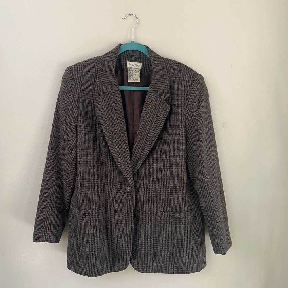 Vintage White Stag Glen Plaid Women’s Size 12 Blazer w/ Shoulder Pads